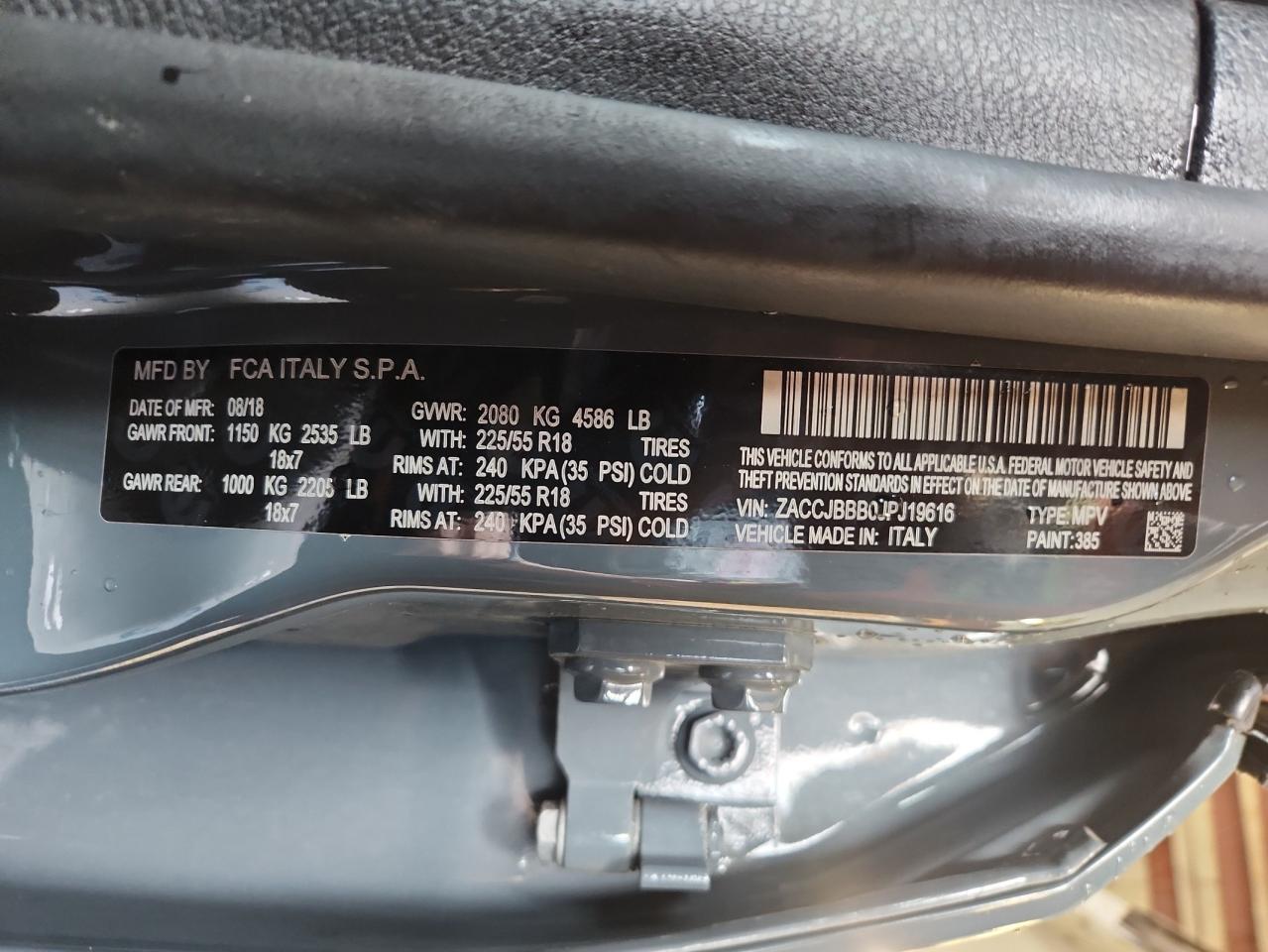 2018 Jeep Renegade Latitude VIN: ZACCJBBB0JPJ19616 Lot: 70772955