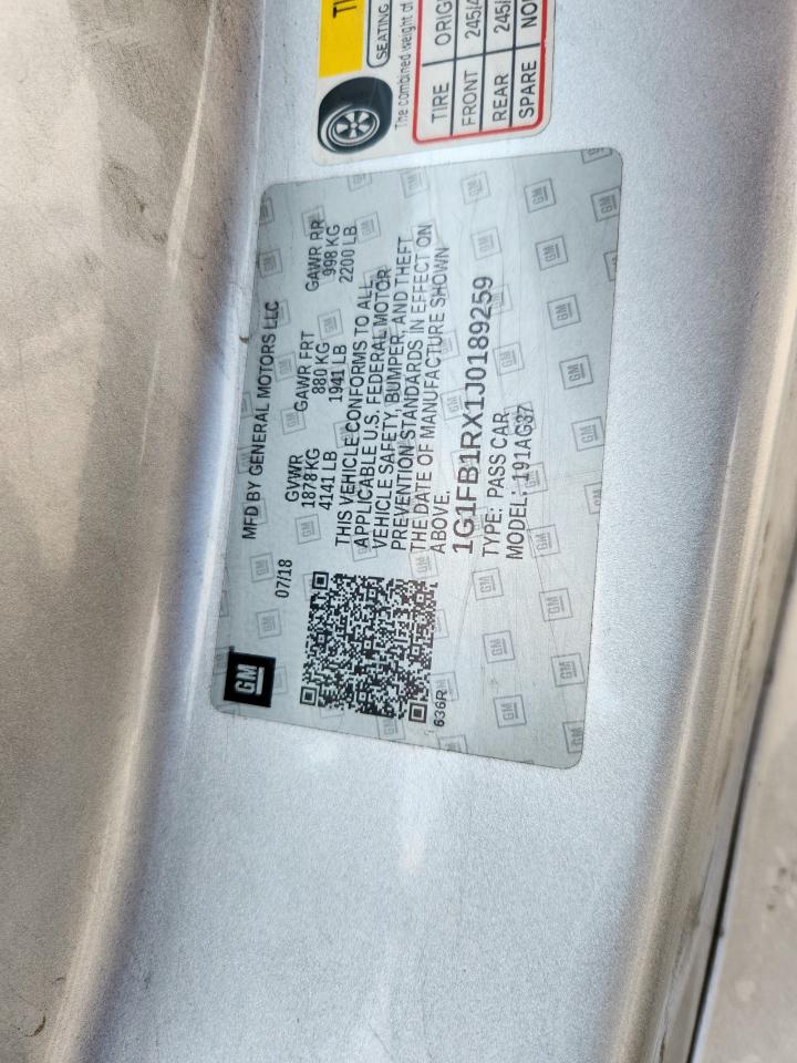 2018 Chevrolet Camaro Lt VIN: 1G1FB1RX1J0189259 Lot: 70695395