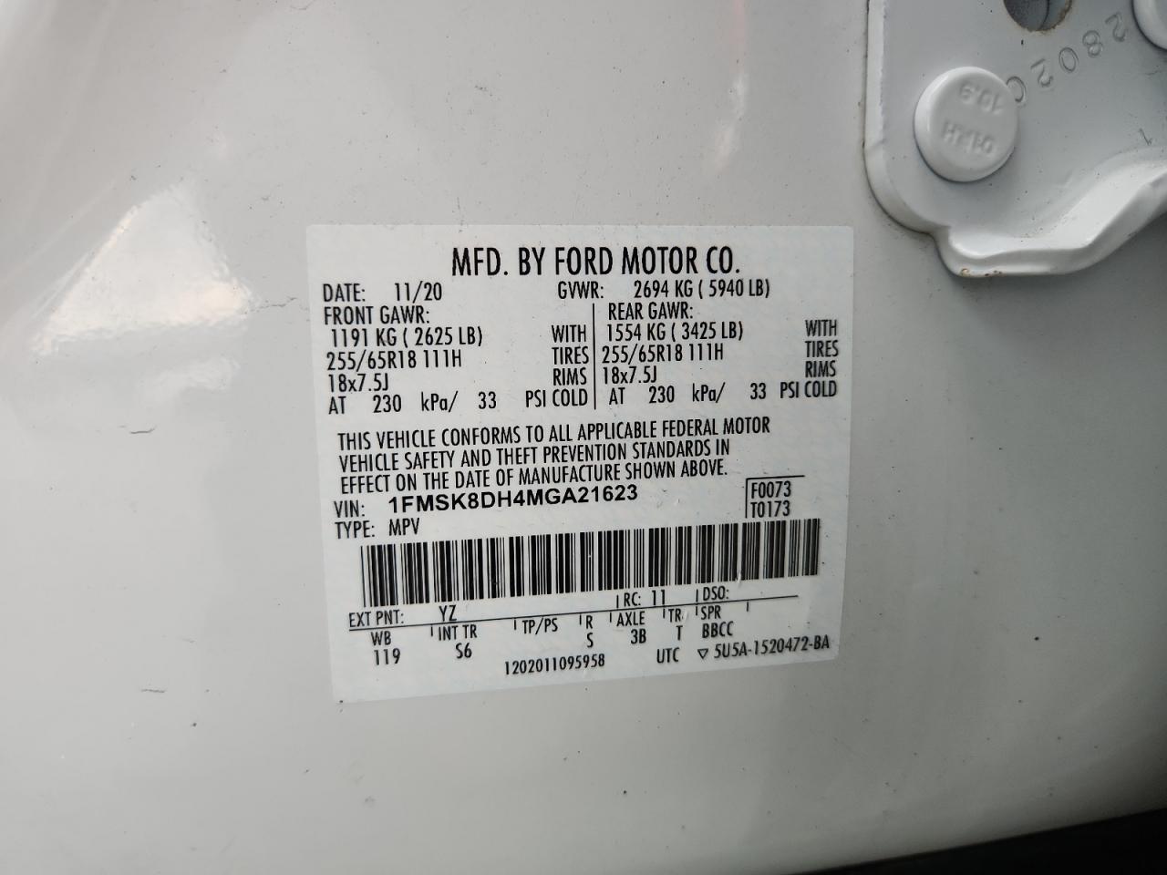 2021 Ford Explorer Xlt VIN: 1FMSK8DH4MGA21623 Lot: 68770295