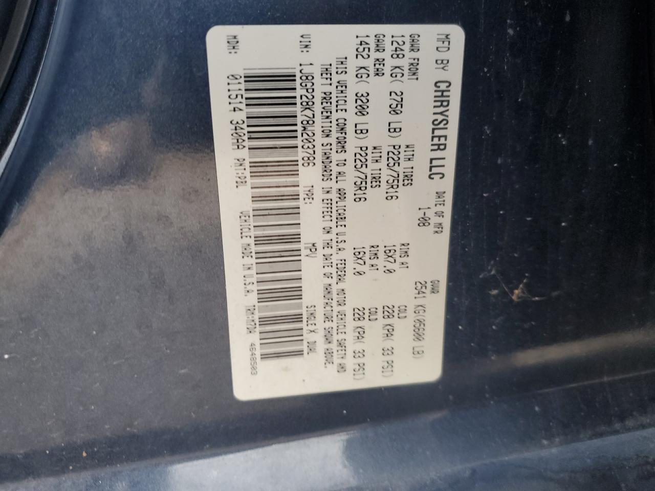 2008 Jeep Liberty Sport VIN: 1J8GP28K78W203786 Lot: 70452785