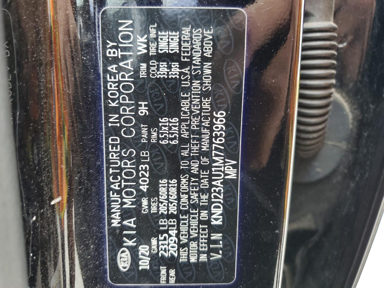 2021 Kia Soul Lx VIN: KNDJ23AU1M7763966 Lot: 67965215