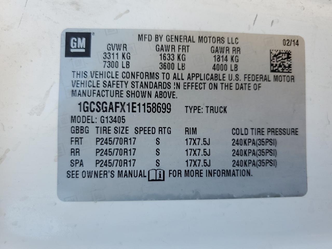 2014 Chevrolet Express G1500 VIN: 1GCSGAFX1E1158699 Lot: 68194015