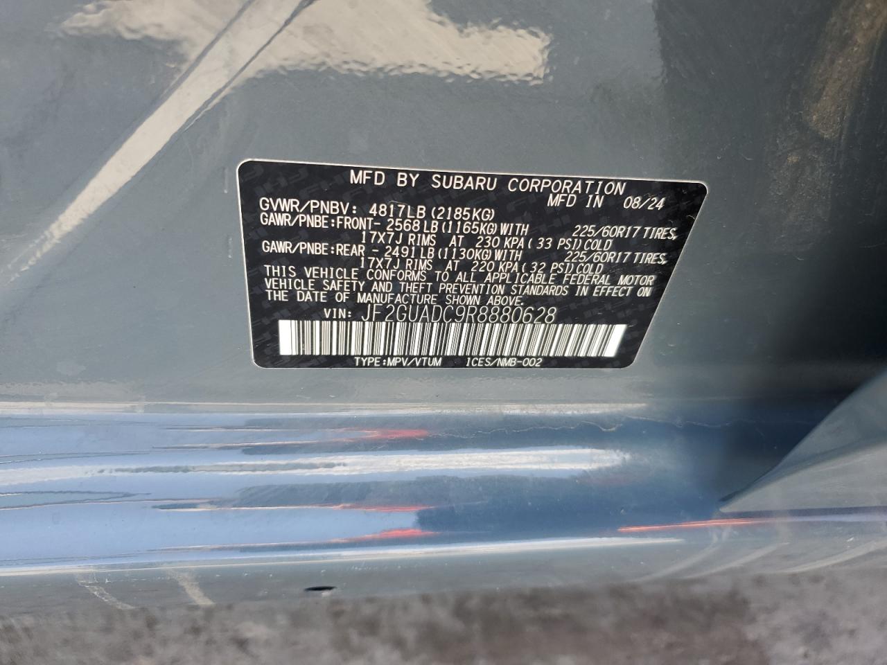 2024 Subaru Crosstrek Premium VIN: JF2GUADC9R8880628 Lot: 70877945