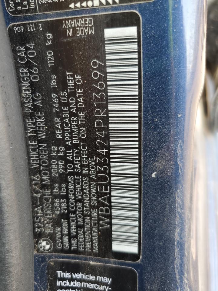 2004 BMW 325 Xi VIN: WBAEU33424PR13699 Lot: 67293355