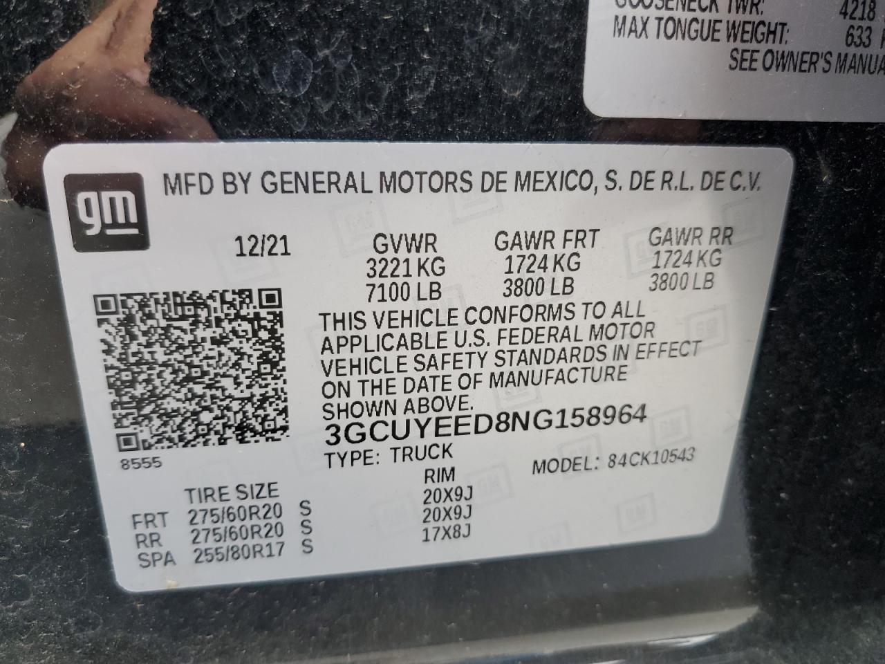 2022 Chevrolet Silverado Ltd K1500 Rst VIN: 3GCUYEED8NG158964 Lot: 69931695