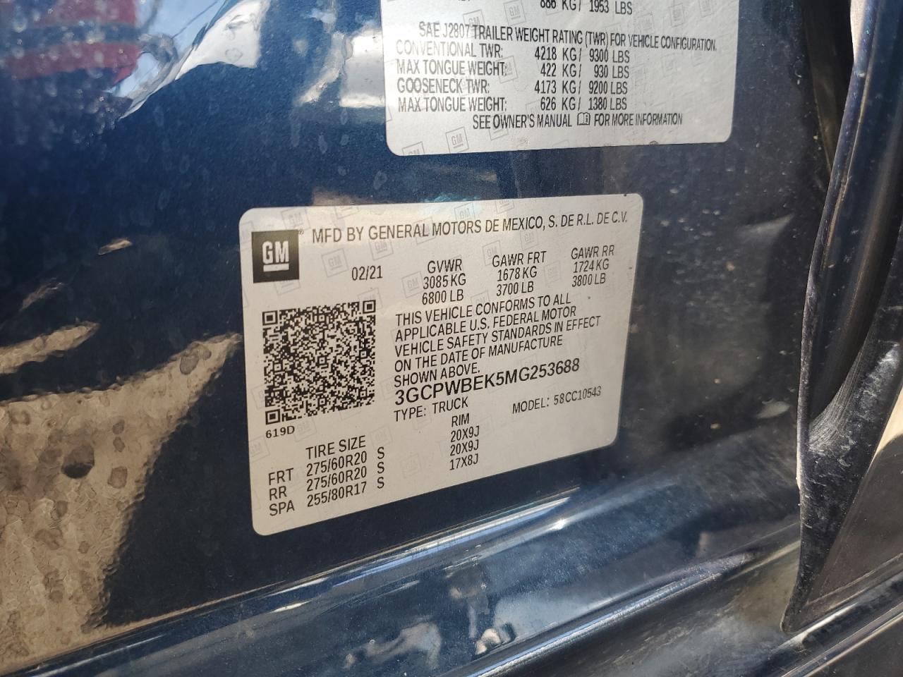2021 Chevrolet Silverado C1500 Custom VIN: 3GCPWBEK5MG253688 Lot: 67095715
