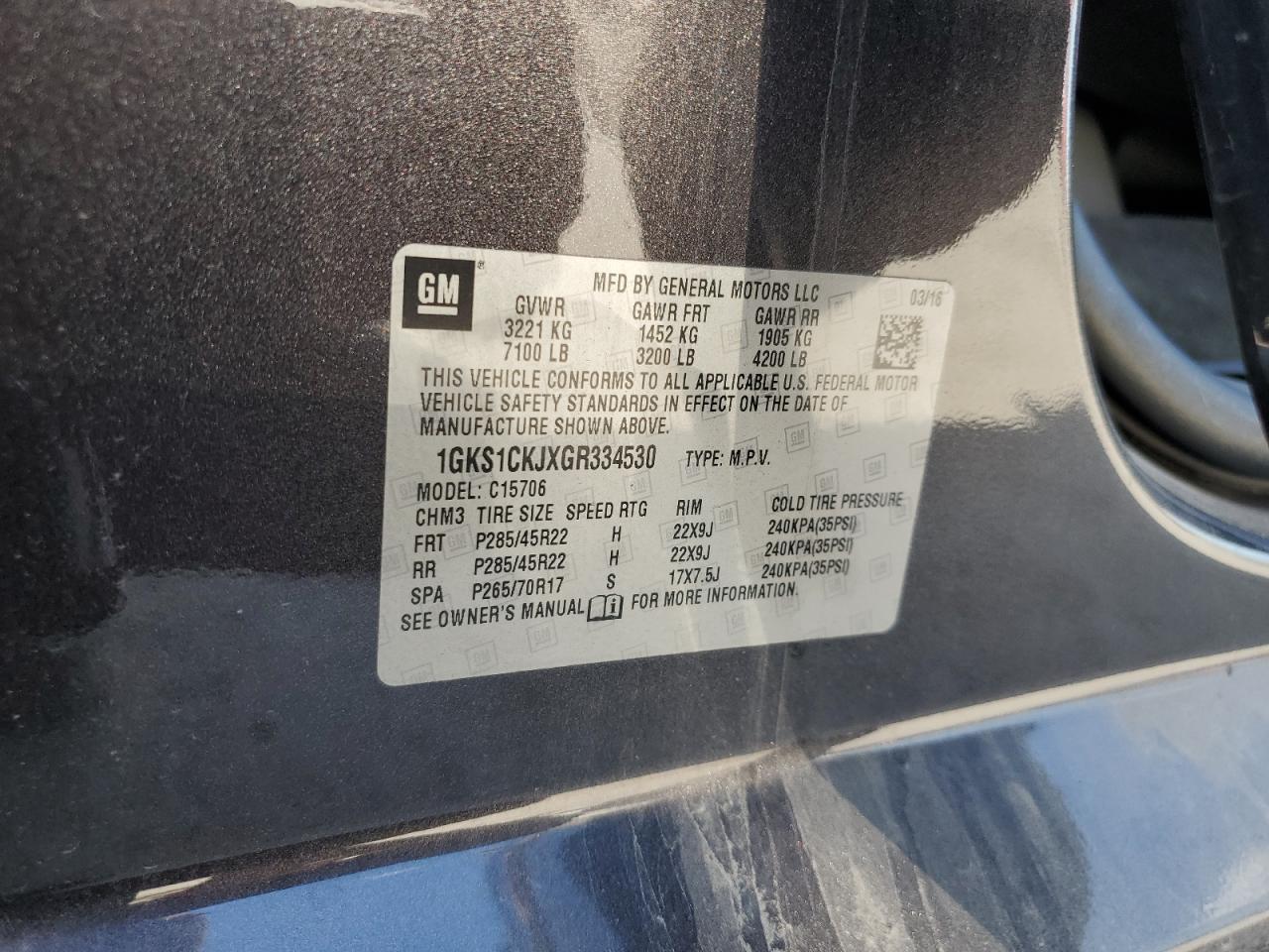 2016 GMC Yukon Denali VIN: 1GKS1CKJXGR334530 Lot: 67998875