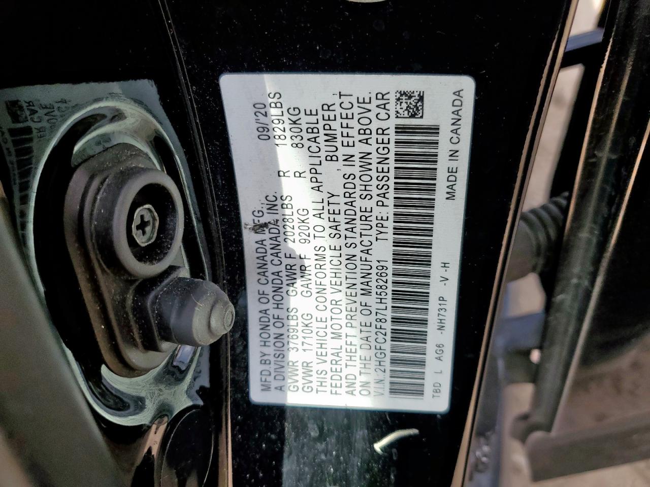 2020 Honda Civic Sport VIN: 2HGFC2F87LH582691 Lot: 70547975