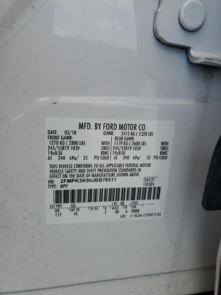 2018 Ford Edge Titanium VIN: 2FMPK3K90JBB78511 Lot: 68185195