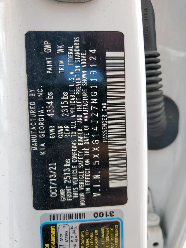 2022 Kia K5 Lxs VIN: 5XXG14J27NG119124 Lot: 68865925