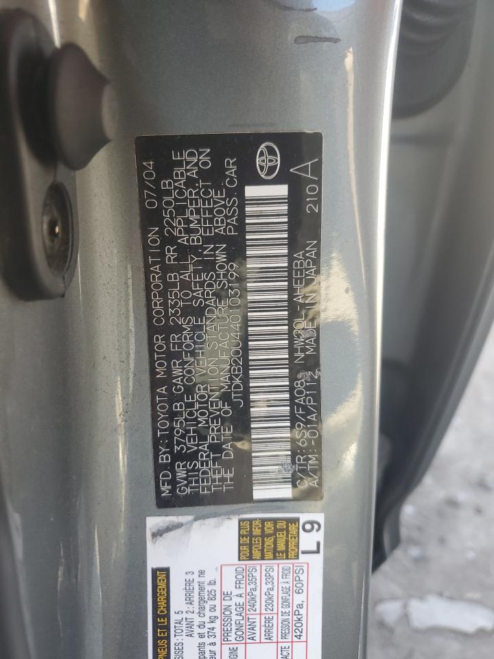 2004 Toyota Prius VIN: JTDKB20U440103199 Lot: 70998015