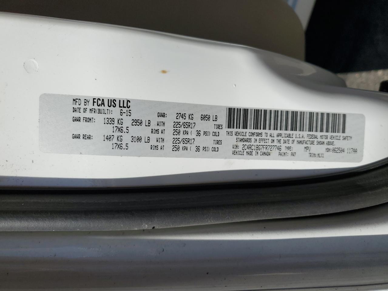 2015 Chrysler Town & Country Touring VIN: 2C4RC1BG7FR727746 Lot: 69459345