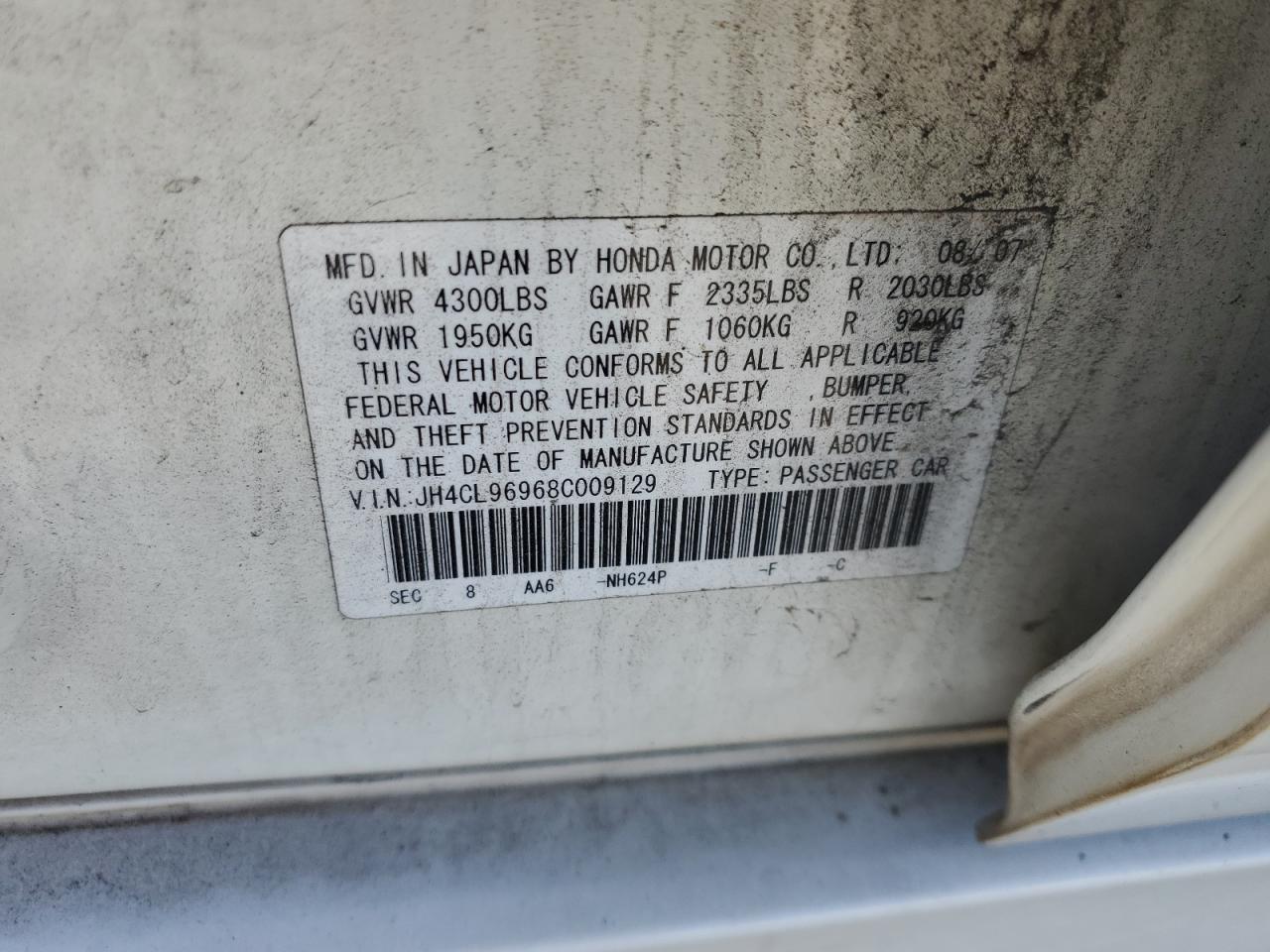 2008 Acura Tsx VIN: JH4CL96968C009129 Lot: 67477115