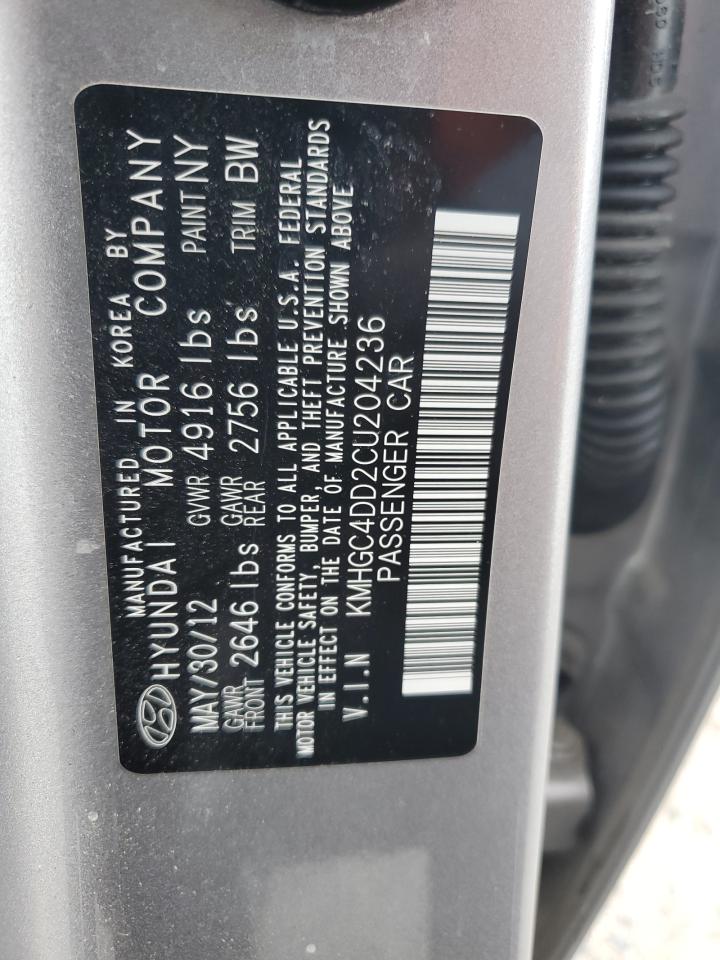 2012 Hyundai Genesis 3.8L VIN: KMHGC4DD2CU204236 Lot: 68343885