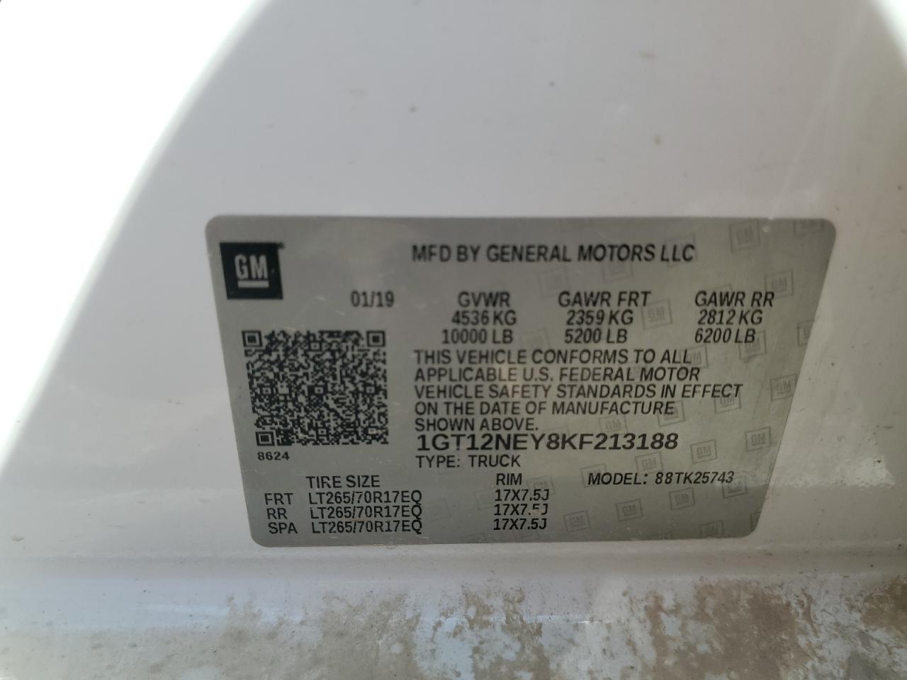 2019 GMC Sierra K2500 Heavy Duty VIN: 1GT12NEY8KF213188 Lot: 68950995