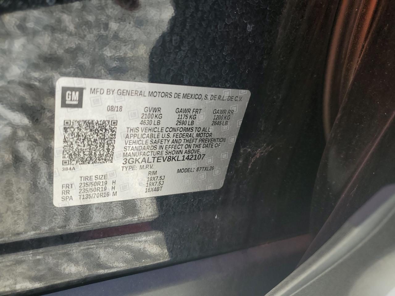 2019 GMC Terrain Sle VIN: 3GKALTEV8KL142107 Lot: 70808595