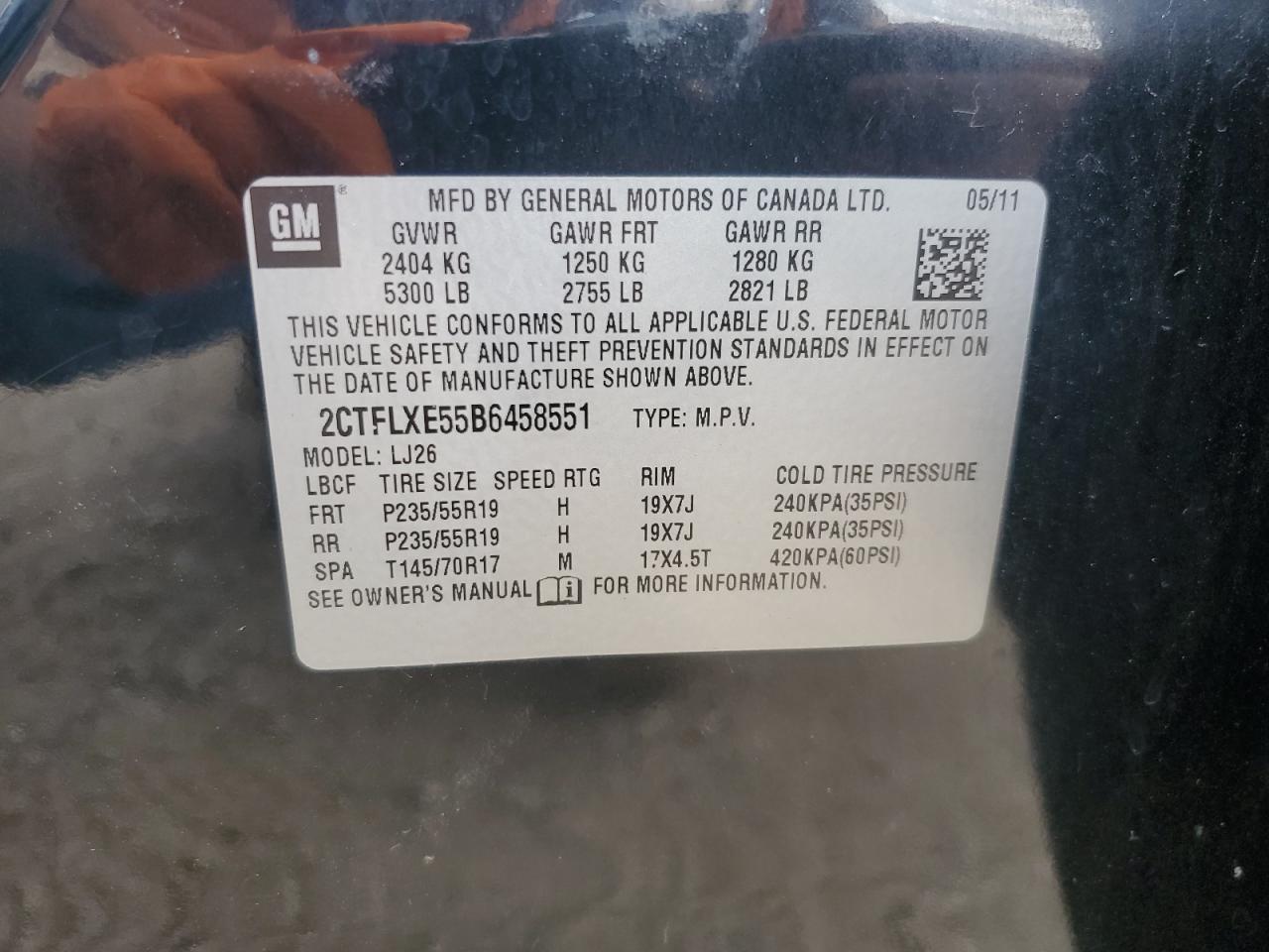 2011 GMC Terrain Slt VIN: 2CTFLXE55B6458551 Lot: 69763515