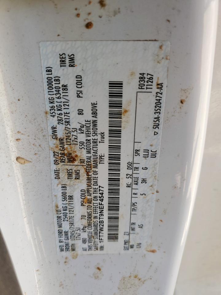 2022 Ford F250 Super Duty VIN: 1FT7W2BT9NEF45477 Lot: 67788555