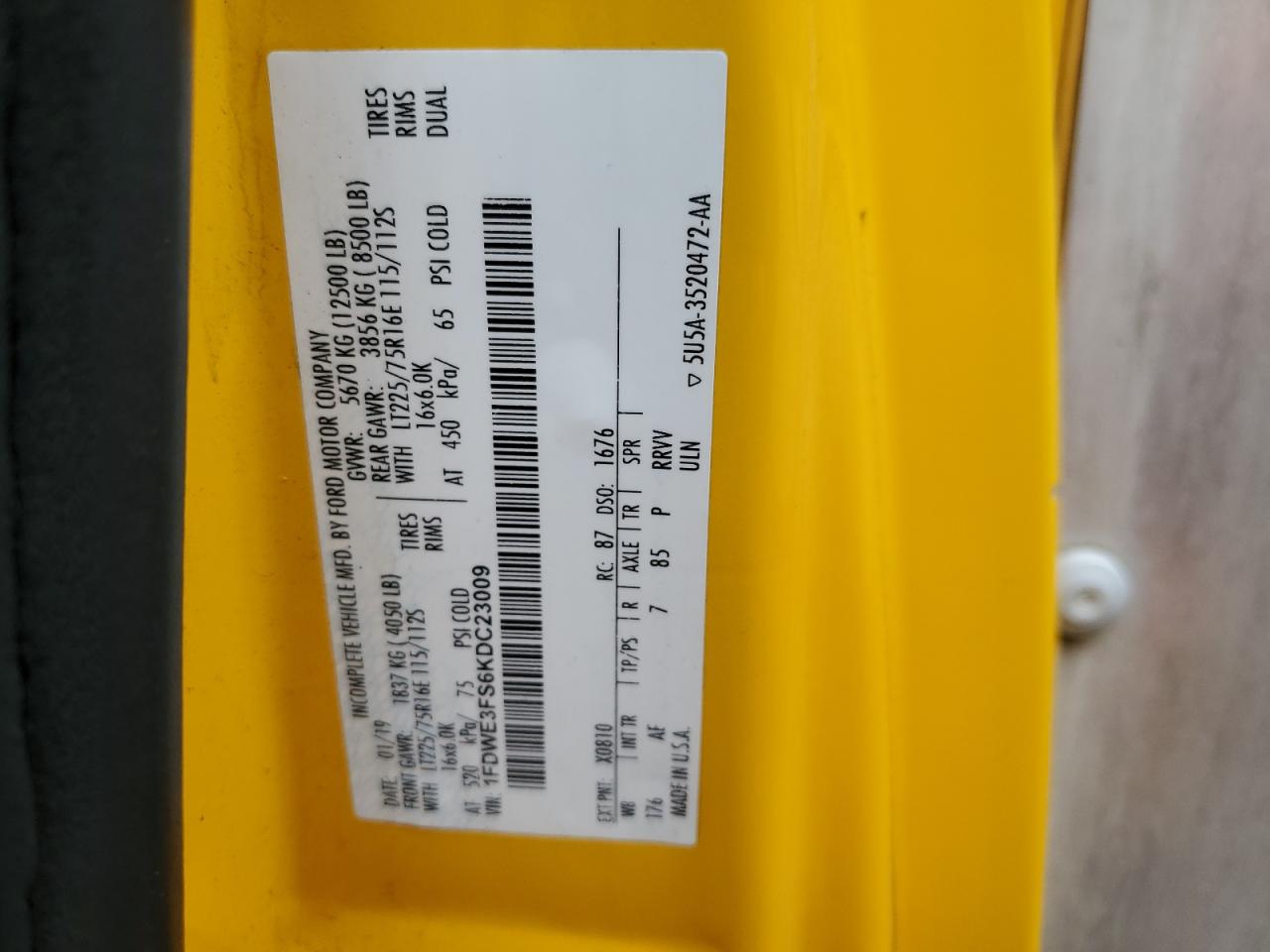 1FDWE3FS6KDC23009 2019 Ford Econoline E350 Super Duty Cutaway Van