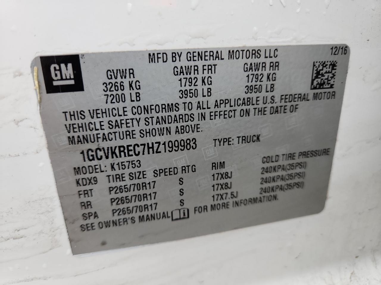 2017 Chevrolet Silverado K1500 Lt VIN: 1GCVKREC7HZ199983 Lot: 69272215