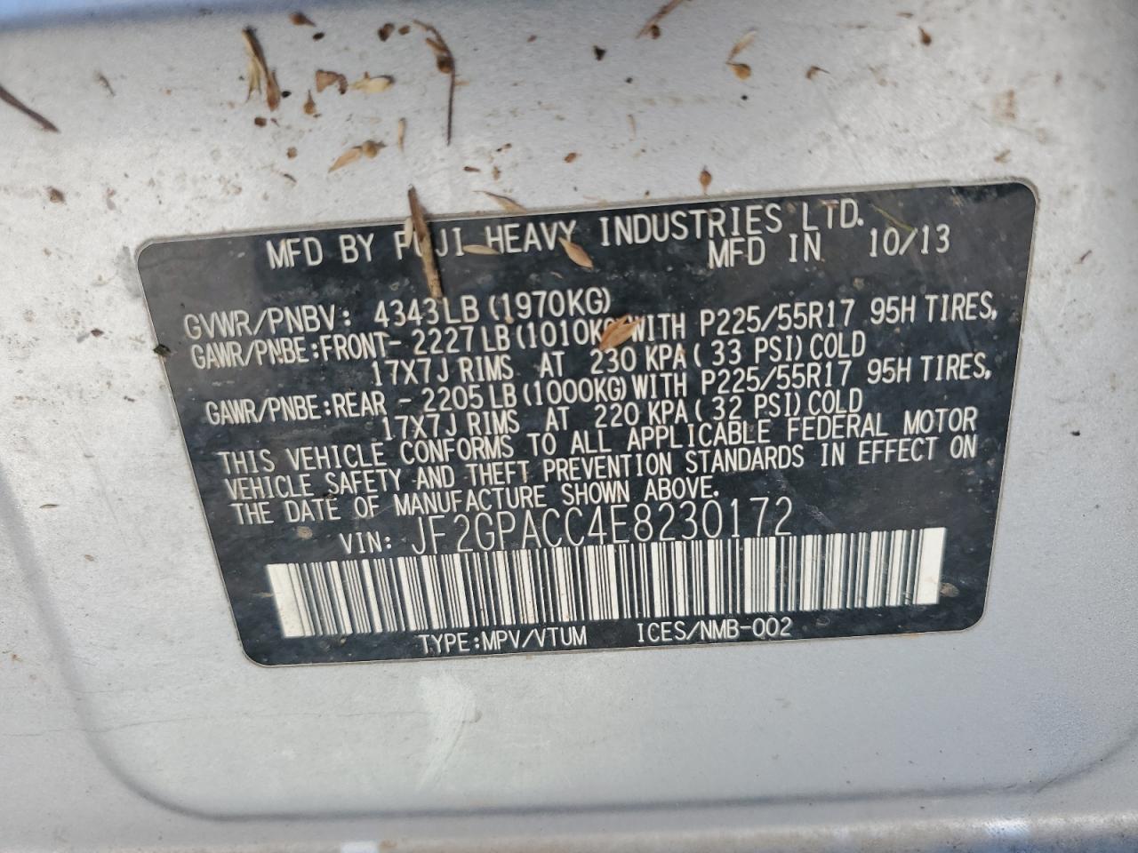 2014 Subaru Xv Crosstrek 2.0 Premium VIN: JF2GPACC4E8230172 Lot: 67442365