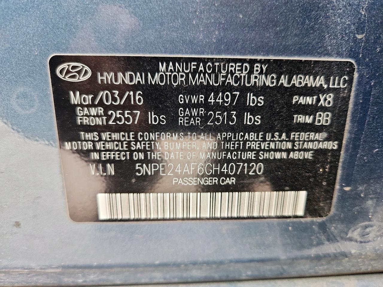 2016 Hyundai Sonata Se VIN: 5NPE24AF6GH407120 Lot: 70898505