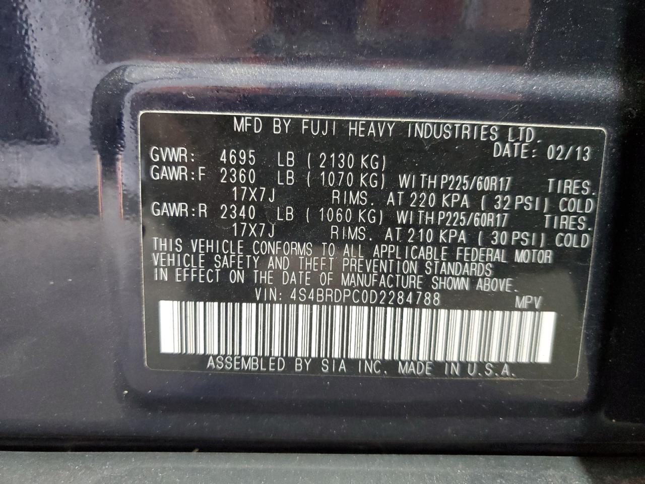 2013 Subaru Outback 3.6R Limited VIN: 4S4BRDPC0D2284788 Lot: 70332745