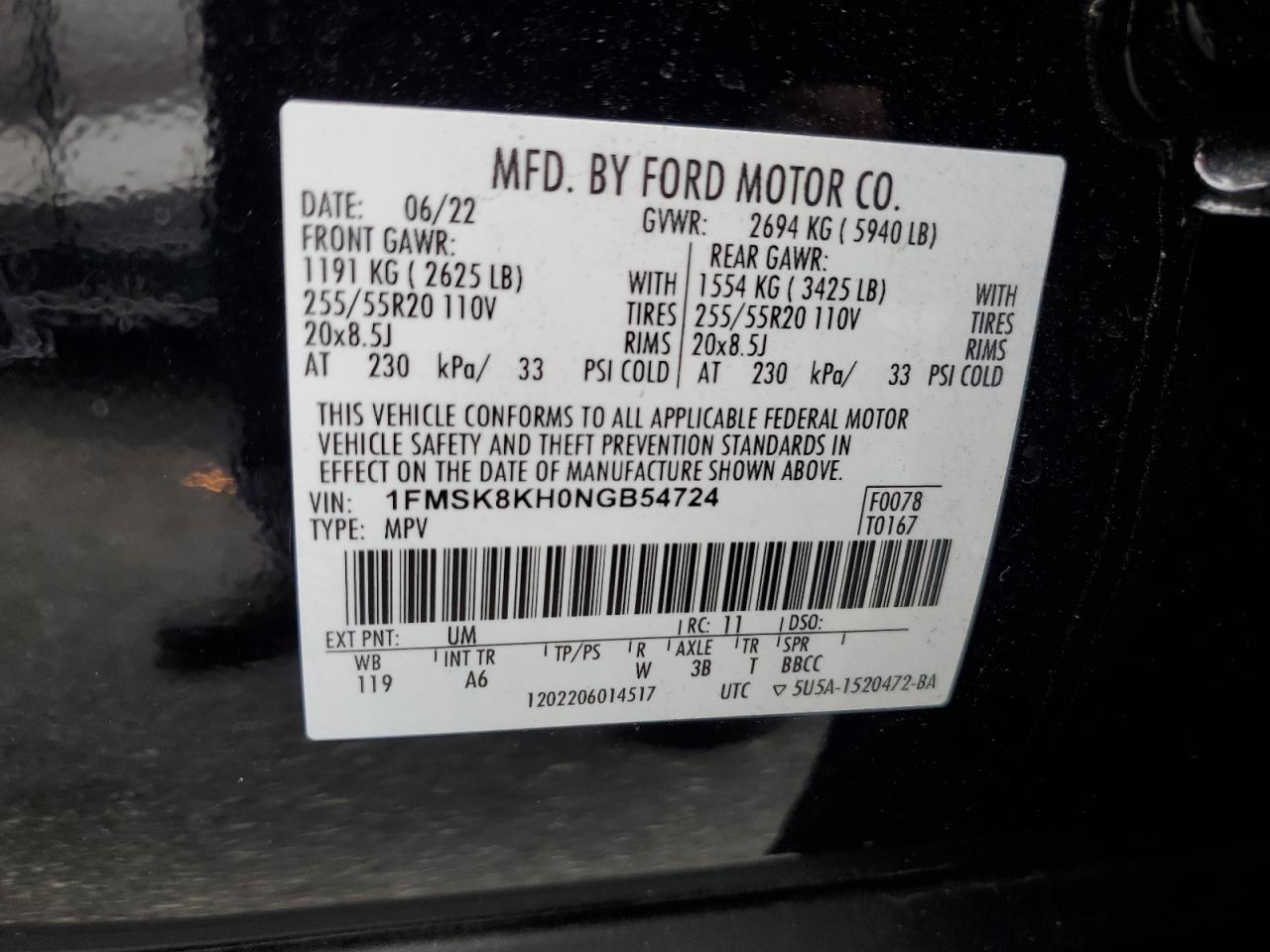 2022 Ford Explorer St-Line VIN: 1FMSK8KH0NGB54724 Lot: 70344815