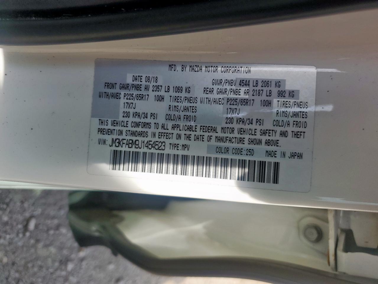 2018 Mazda Cx-5 Sport VIN: JM3KFABM9J1454523 Lot: 87385745