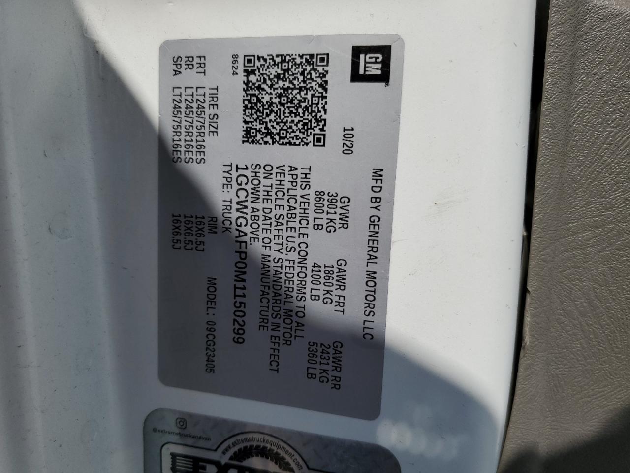 2021 Chevrolet Express G2500 VIN: 1GCWGAFP0M1150299 Lot: 68136955