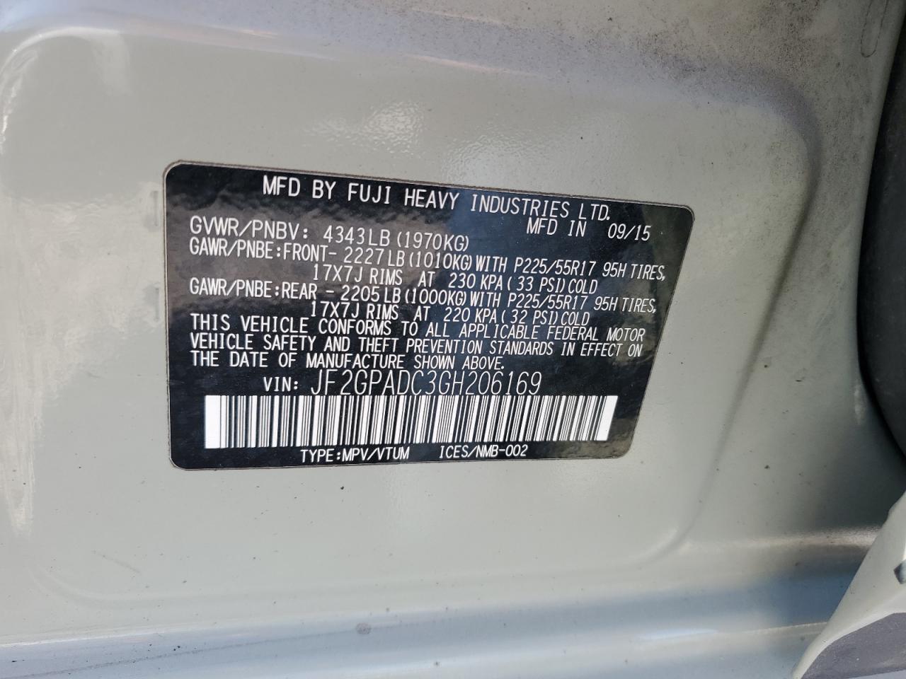 2016 Subaru Crosstrek Premium VIN: JF2GPADC3GH206169 Lot: 69149355