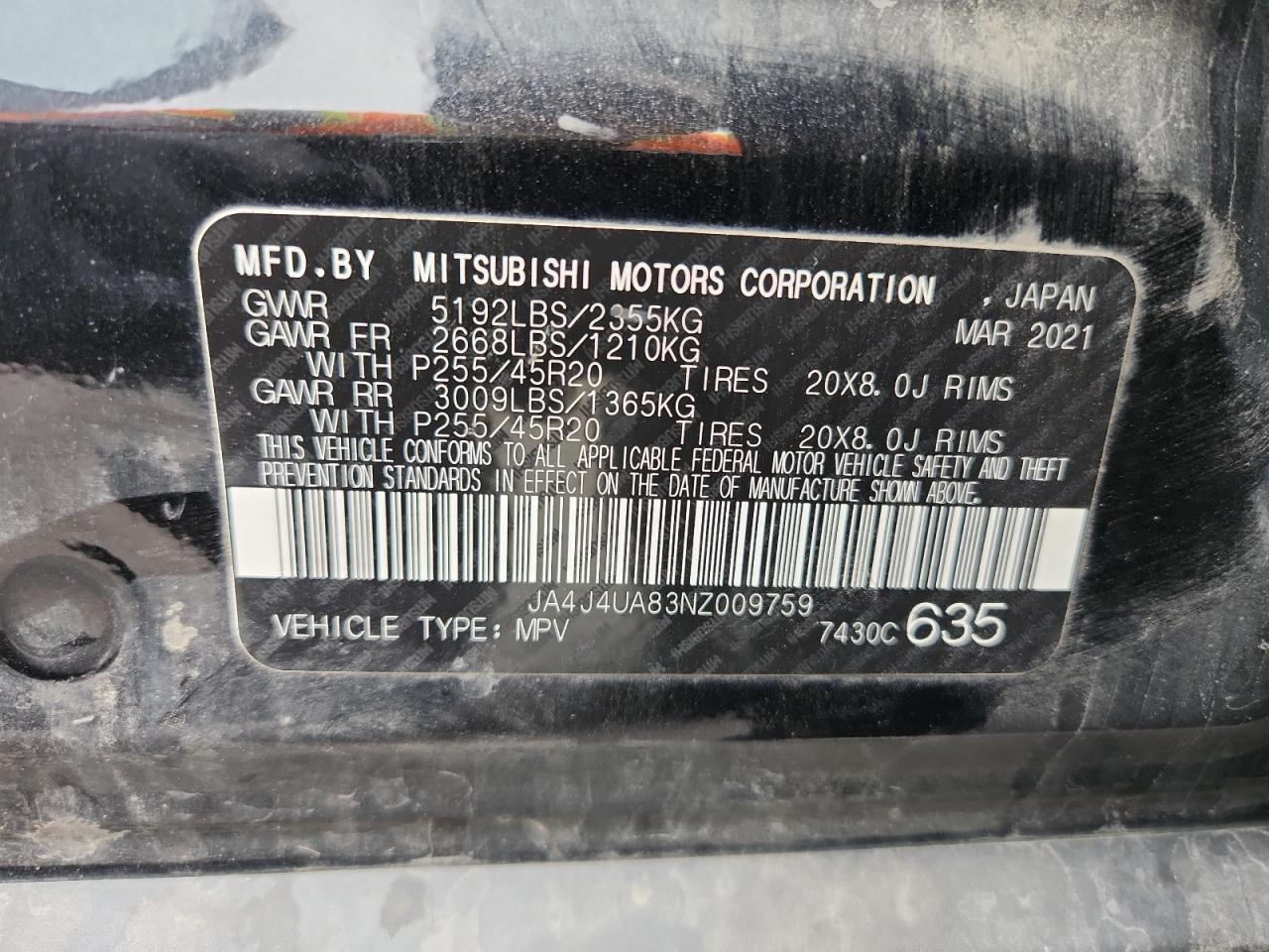 2022 Mitsubishi Outlander Se VIN: JA4J4UA83NZ009759 Lot: 70561425