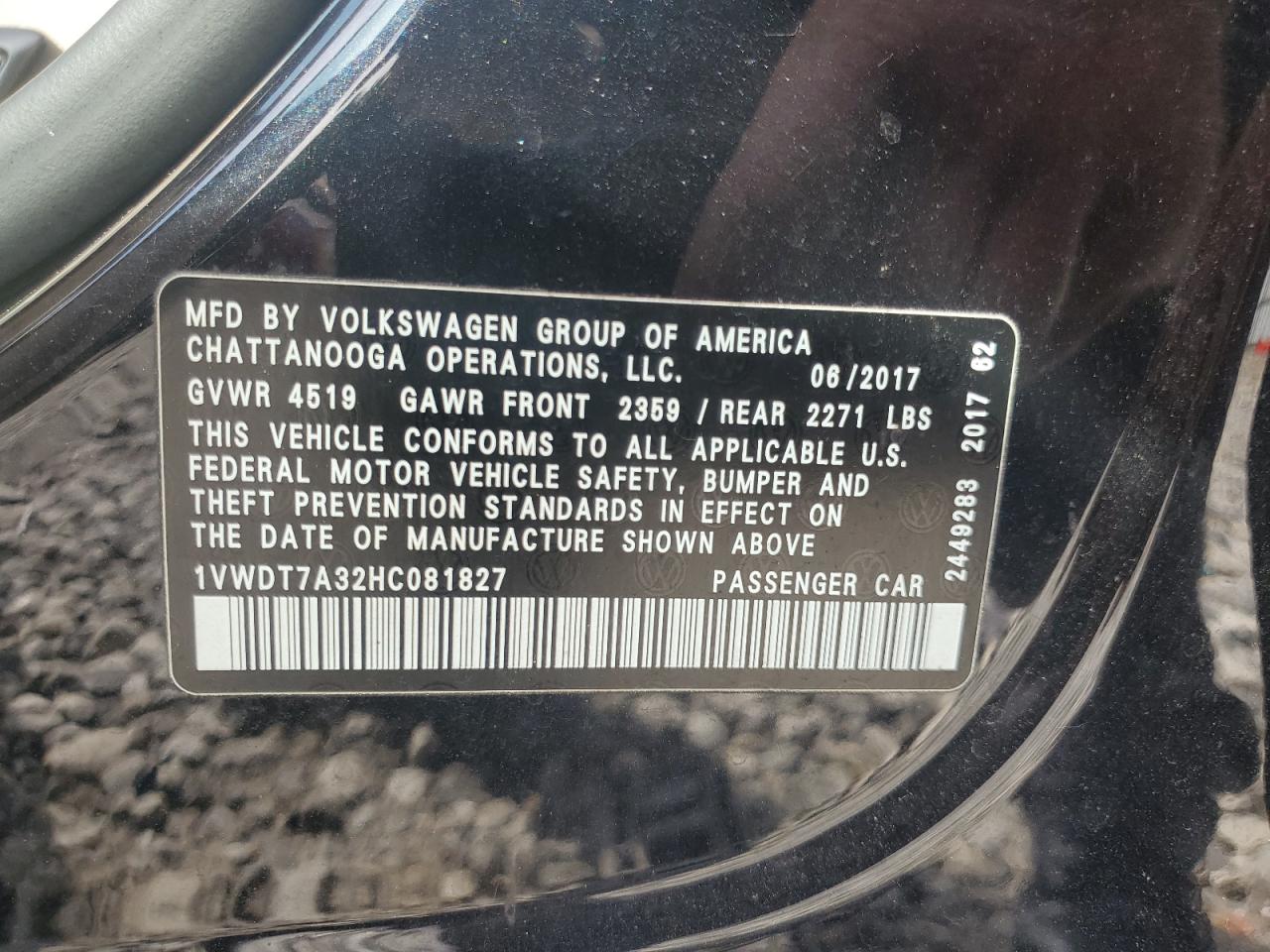 2017 Volkswagen Passat R-Line VIN: 1VWDT7A32HC081827 Lot: 69214725