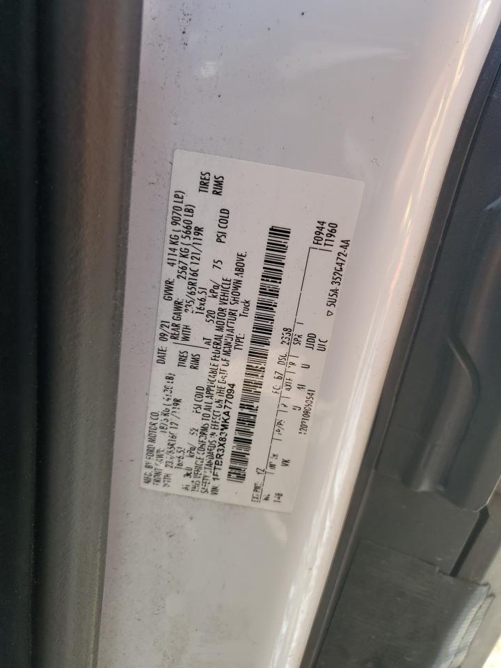 2021 Ford Transit T-250 VIN: 1FTBR3X83MKA77094 Lot: 69024755