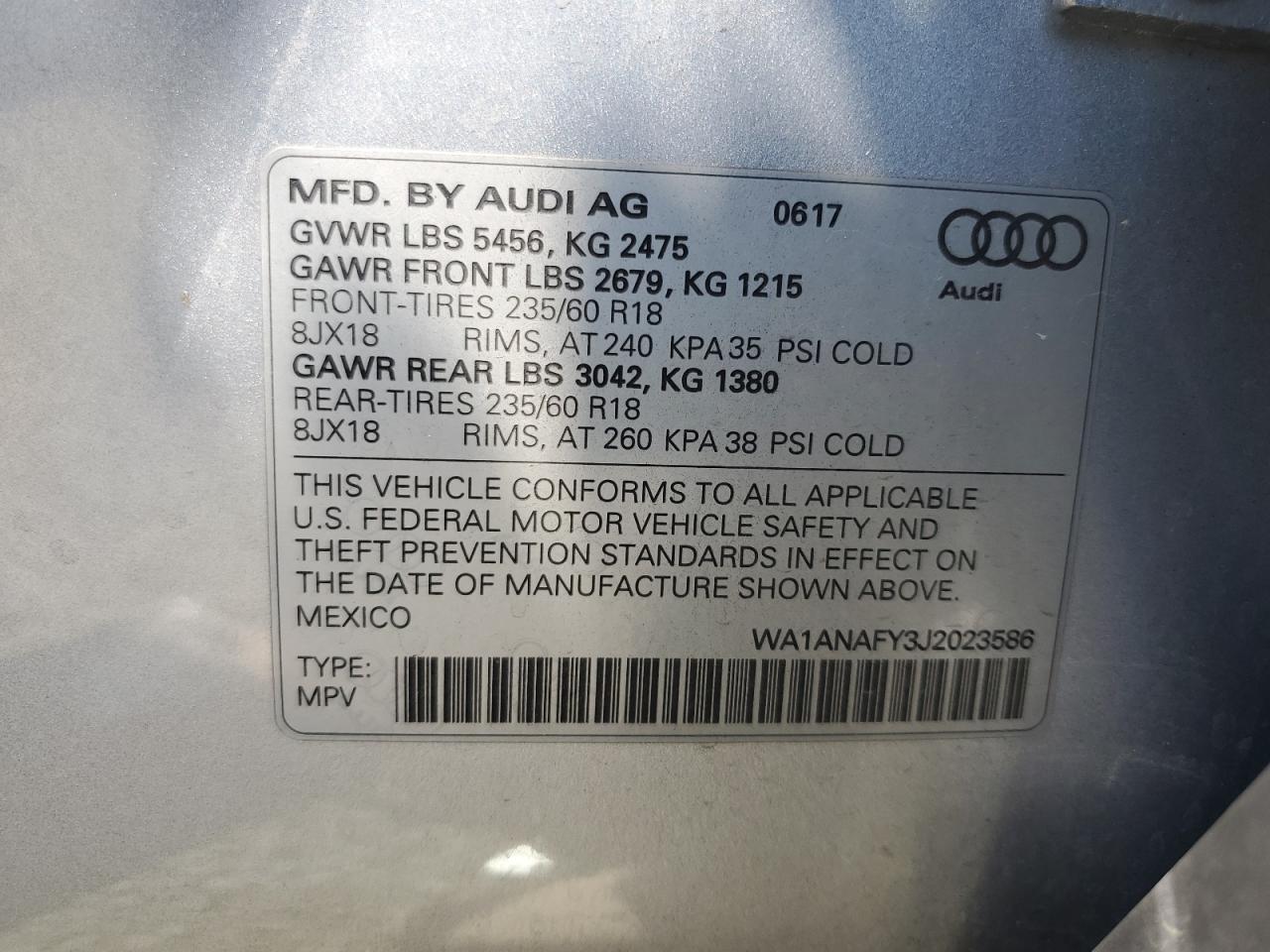 2018 Audi Q5 Premium VIN: WA1ANAFY3J2023586 Lot: 68144955