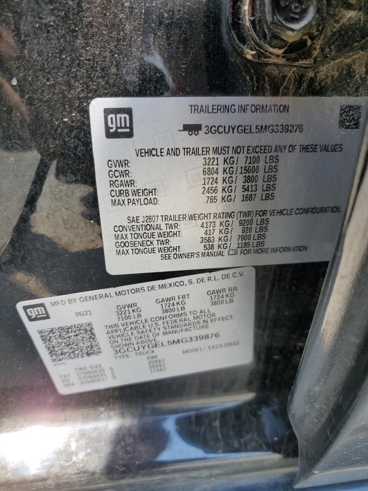 2021 Chevrolet Silverado K1500 Ltz VIN: 3GCUYGEL5MG339876 Lot: 67547785