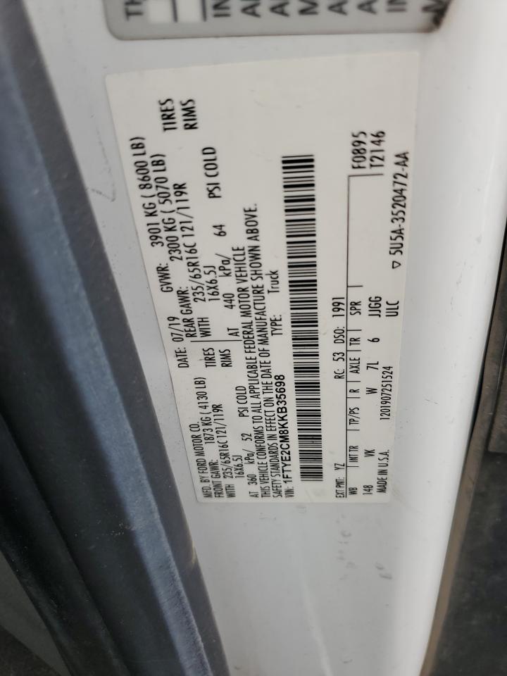 2019 Ford Transit T-150 VIN: 1FTYE2CM8KKB35698 Lot: 70432615