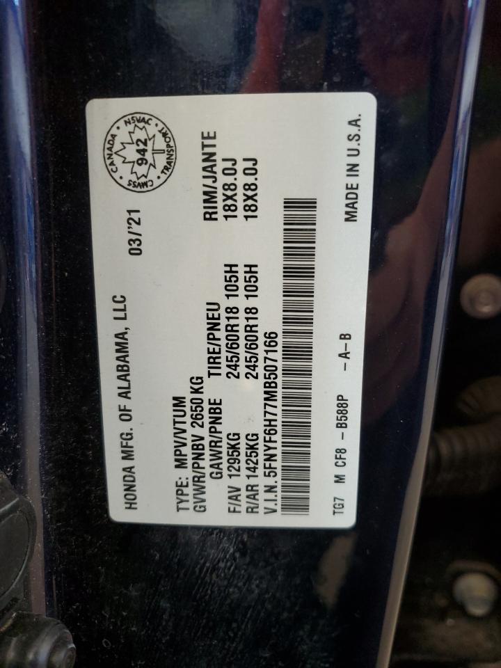 2021 Honda Pilot Black VIN: 5FNYF6H77MB507166 Lot: 64832455