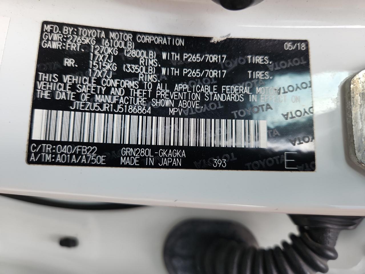 2018 Toyota 4Runner Sr5 VIN: JTEZU5JR1J5186864 Lot: 70490855