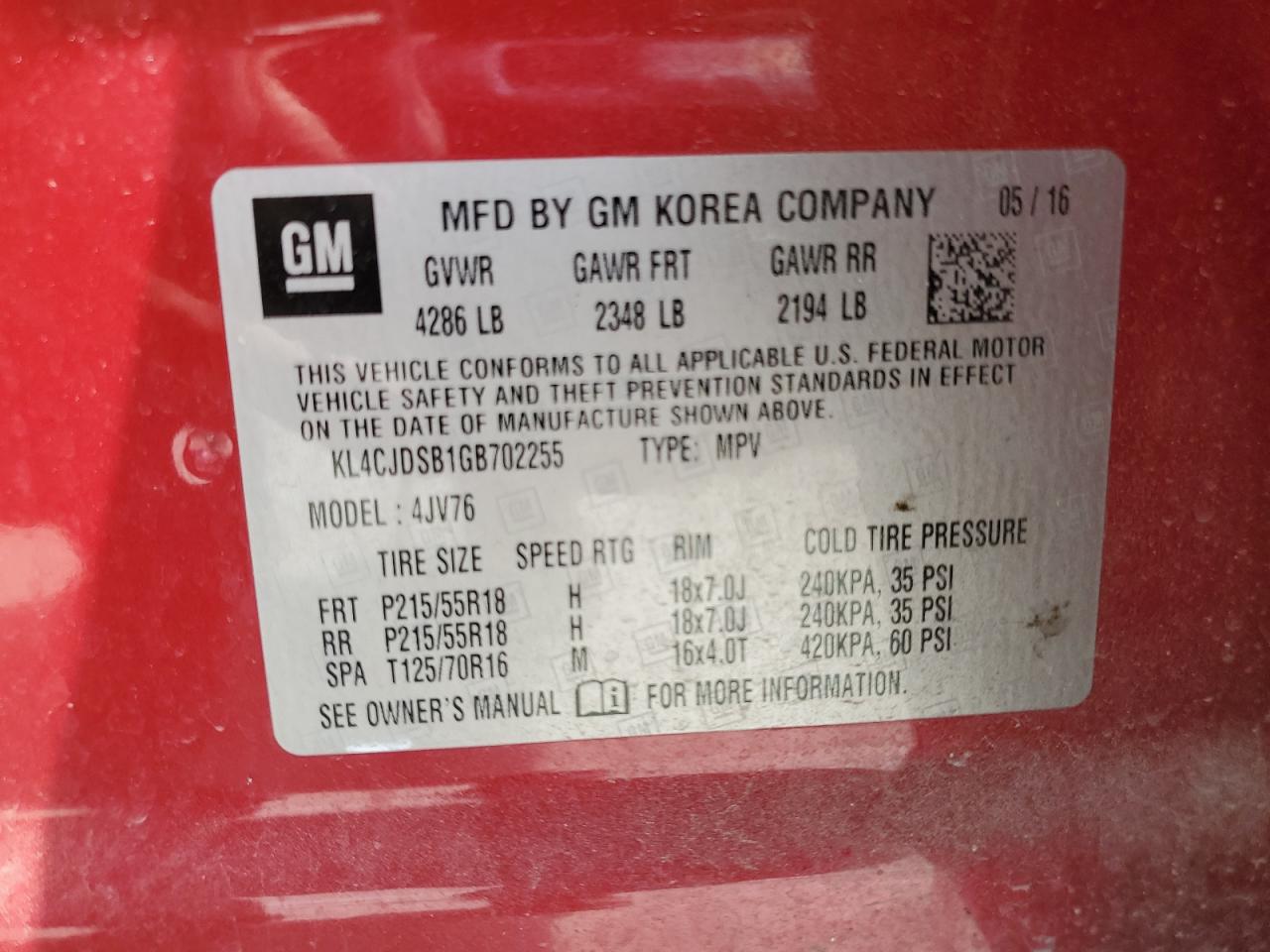 2016 Buick Encore Premium VIN: KL4CJDSB1GB702255 Lot: 70578315