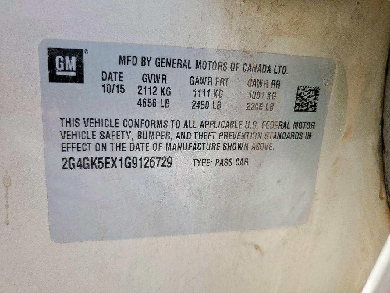 2016 Buick Regal VIN: 2G4GK5EX1G9126729 Lot: 66951575