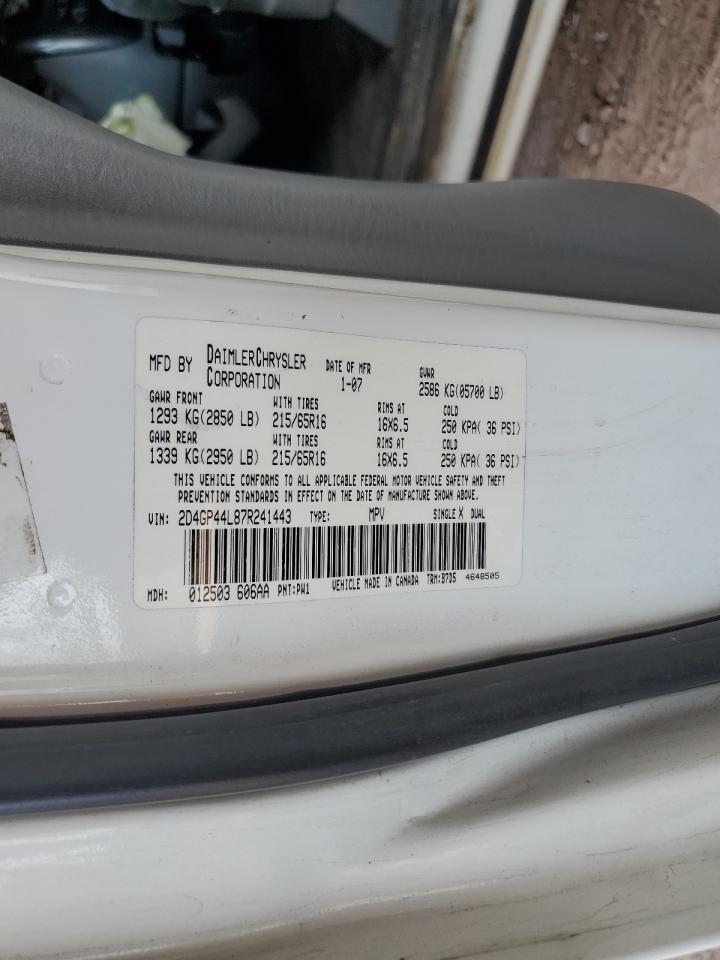 2007 Dodge Grand Caravan Sxt VIN: 2D4GP44L87R241443 Lot: 70146315