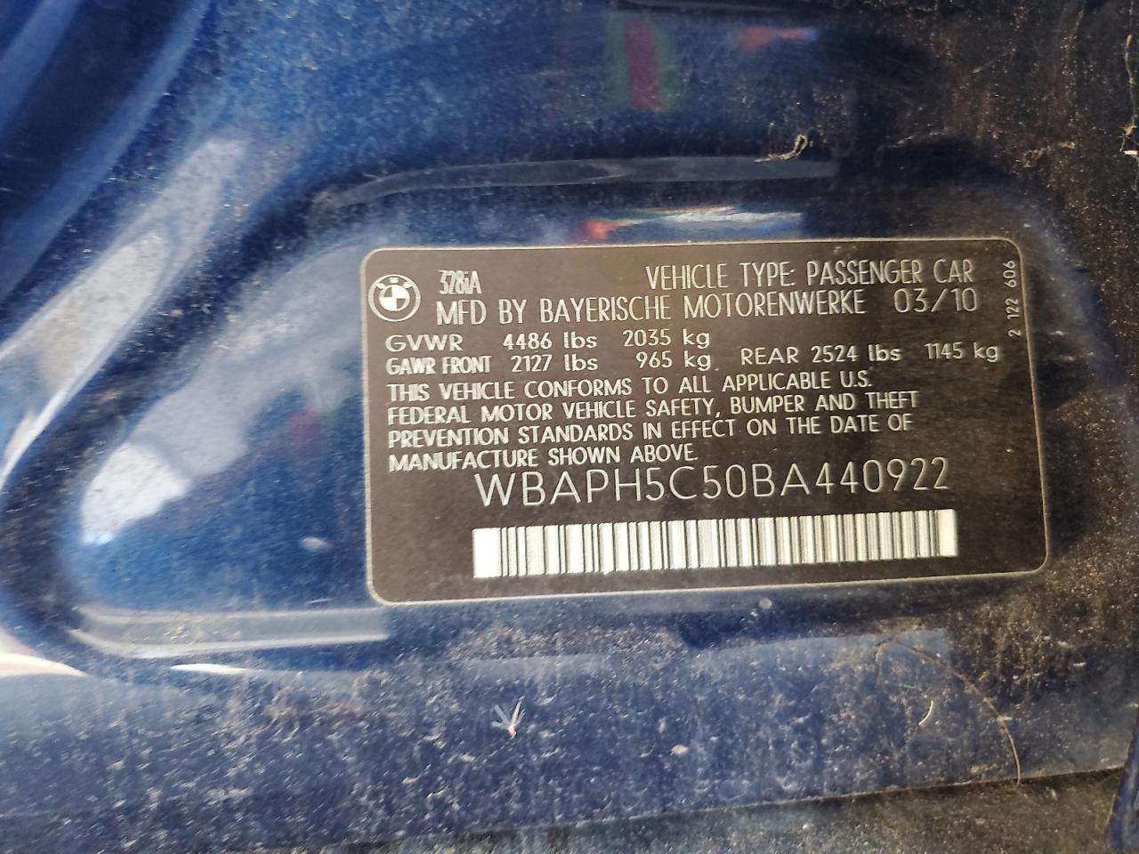 2011 BMW 328 I Sulev VIN: WBAPH5C50BA440922 Lot: 68377985