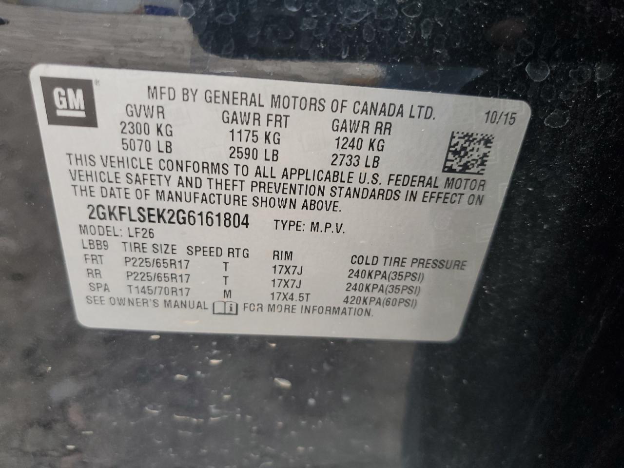 2016 GMC Terrain Sle VIN: 2GKFLSEK2G6161804 Lot: 67398765