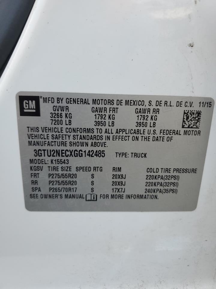 2016 GMC Sierra K1500 Slt VIN: 3GTU2NECXGG142485 Lot: 68159695
