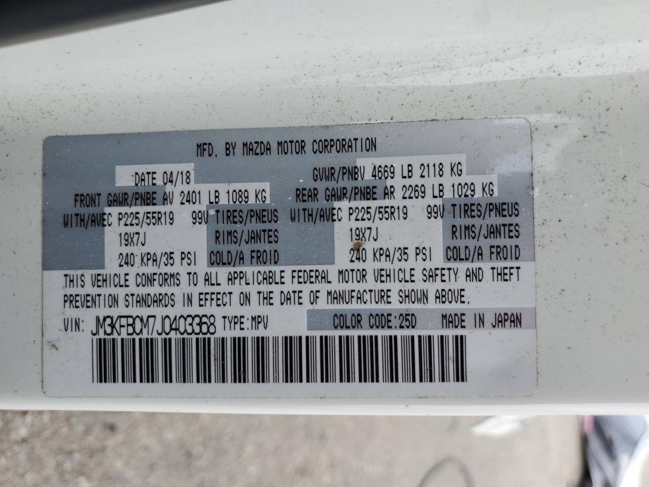 2018 Mazda Cx-5 Touring VIN: JM3KFBCM7J0403368 Lot: 67393875