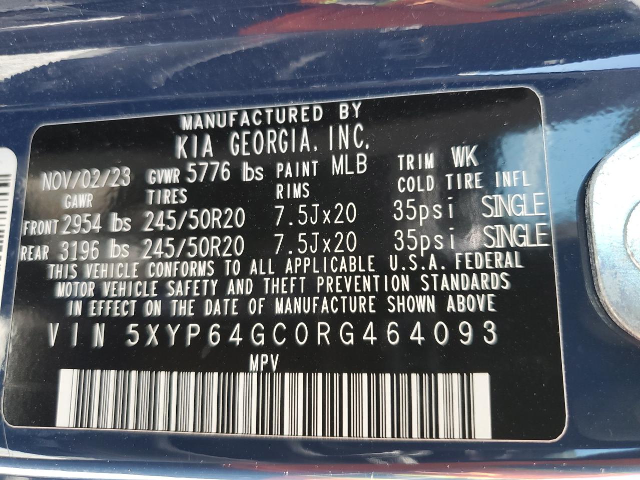 2024 Kia Telluride S VIN: 5XYP64GC0RG464093 Lot: 70232685