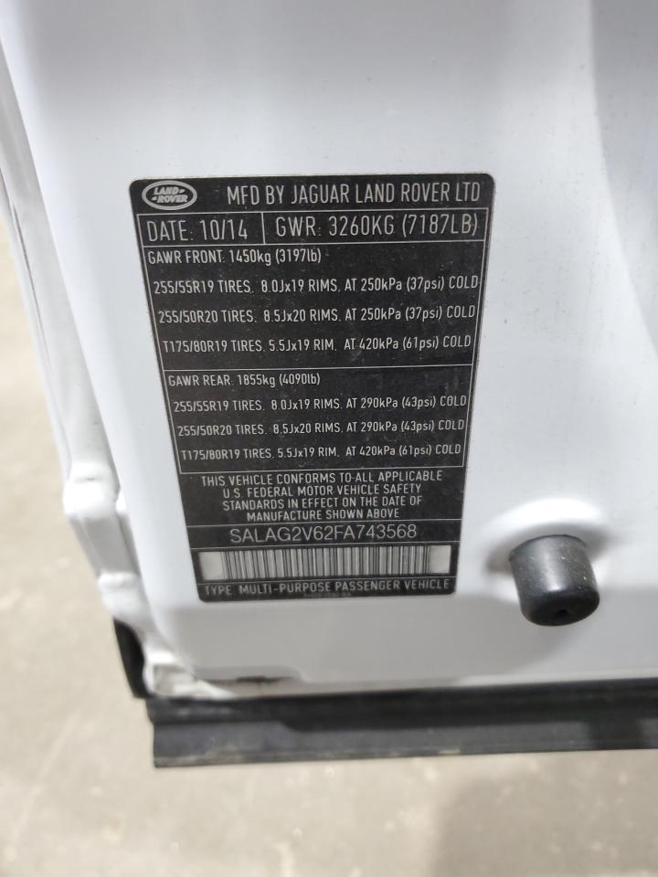 2015 Land Rover Lr4 Hse VIN: SALAG2V62FA743568 Lot: 67984235