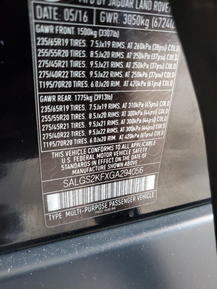 SALGS2KFXGA294056 2016 Land Rover Range Rover Hse