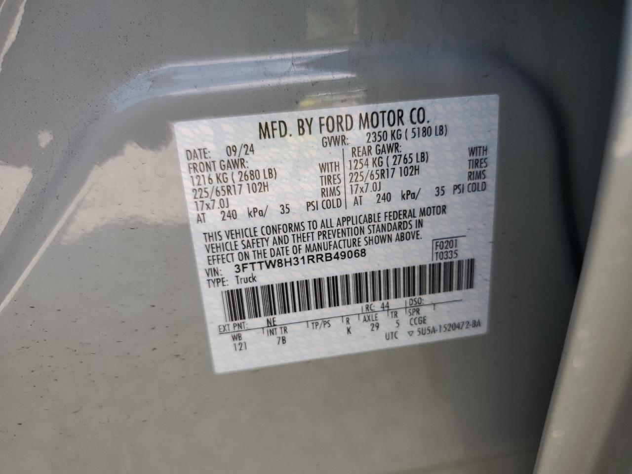 2024 Ford Maverick Xlt VIN: 3FTTW8H31RRB49068 Lot: 70167715